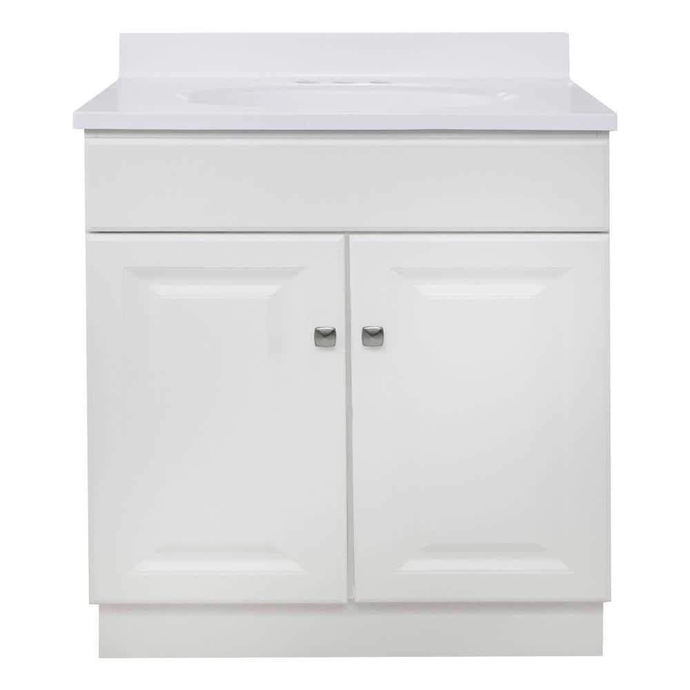 Wyndham White Cultured Marble Top Freestanding Bathroom Vanity