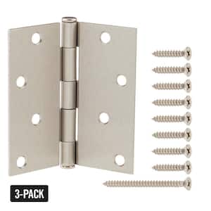 4 in. Square Radius Satin Nickel Squeak-Free Door Hinge (3-Pack)