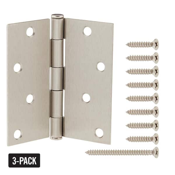 Everbilt 4 in. Square Radius Satin Nickel Squeak-Free Door Hinge (3-Pack)