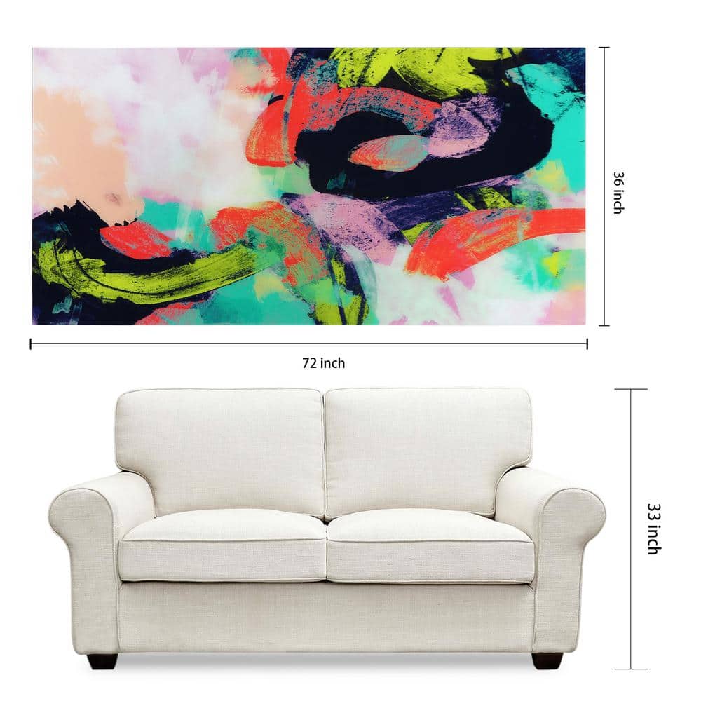 Colorful Abstract Tempered Glass Wall Art, 72" x 36"