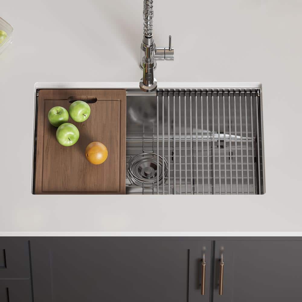 Magnus 30'' Stainless Steel Single Bowl Farmhouse Kitchen Sink with Workstation