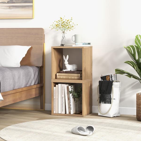 Costway 2-Pieces Natural Wood Stackable Storage Cube 2-Tier Narrow