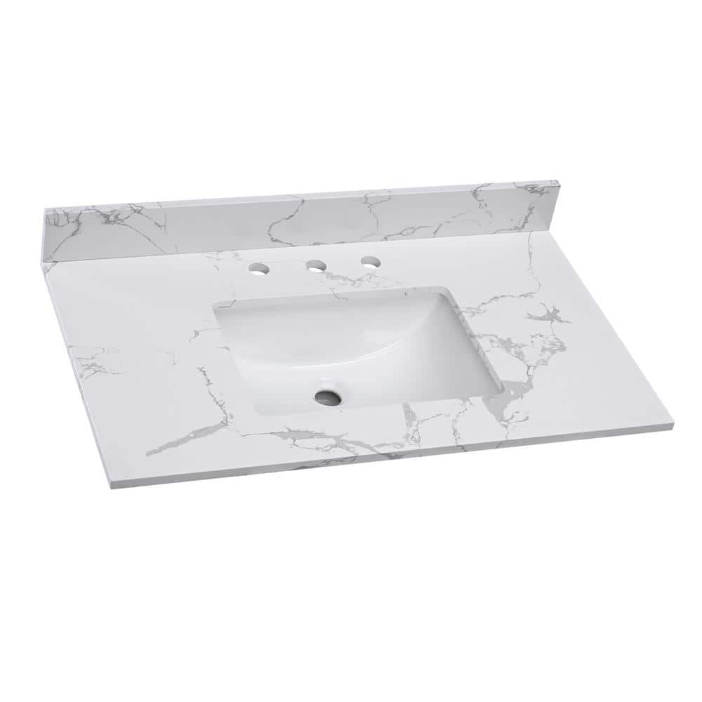 37 in. W x 22 in. D Engineered Stone Composite White Rectangular Single Sink Bathroom Vanity Top in Fish Belly price history on PriceWatchPro