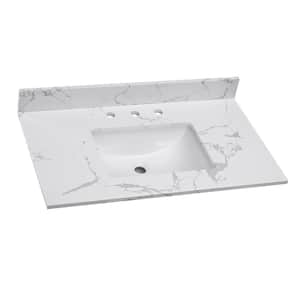 37 in. W x 22 in. D Engineered Stone Composite White Rectangular Single Sink Bathroom Vanity Top in Fish Belly