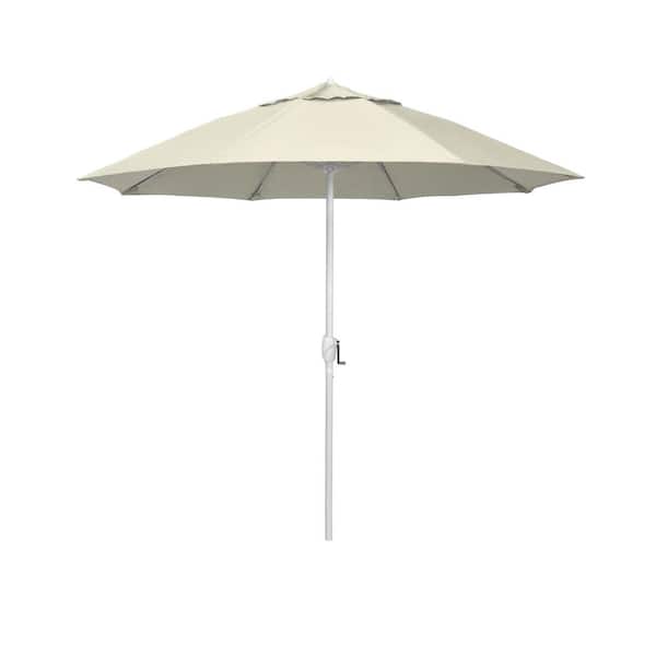 California Umbrella 7.5 ft. Matted White Aluminum Market Patio Umbrella Fiberglass Ribs and Auto Tilt in Antique Beige Olefin