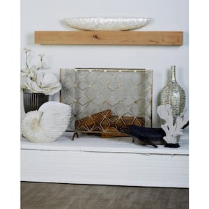 Gold Metal Geometric Star Patterned Single Panel Fireplace Screen with Mesh Netting