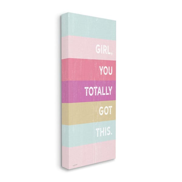 Stupell Industries "Got This Motivational Phrase Purple Pink Stripes" by Kyra Brown Unframed Typography Canvas Wall Art Print 13 in x 30 in