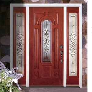 63.5 in. x 81.625 in. Lakewood Patina Stained Cherry Mahogany Right-Hand Fiberglass Prehung Front Door with Sidelites