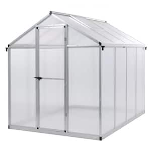 97 in. D x 77 in. W Silver Aluminum Frame Walk-in Polycarbonate Greenhouse w/Roof Vent and Rain Gutter