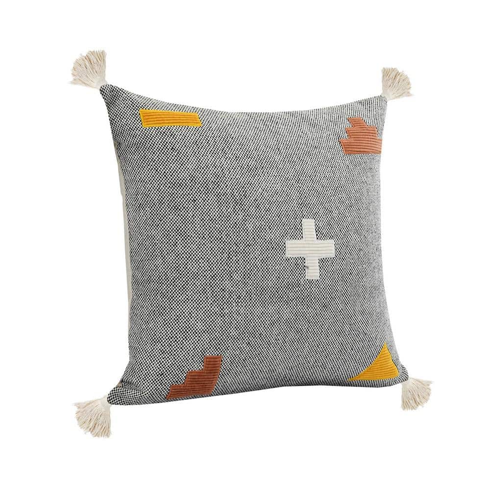 Zeal 20" Gray and Orange Bohemian Throw Pillow