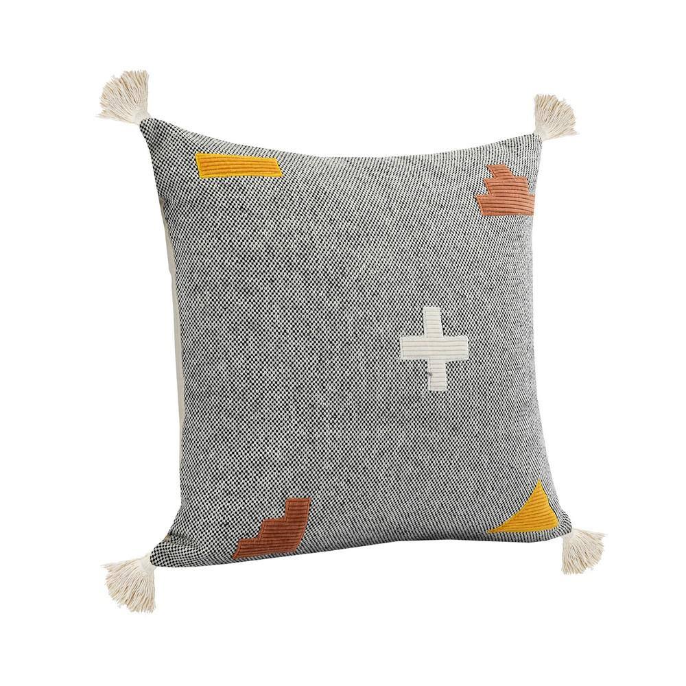 Zeal 20" Gray and Orange Bohemian Throw Pillow