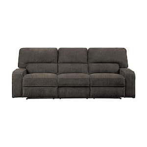 Amite 98.5 in. W Straight Arm Chenille Rectangle Power Double Reclining Sofa with Power Headrests in. Chocolate