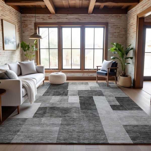 Mayfield Premium Machine Washable Abstract AMF1190 Pewter 8 ft. x 10 ft. Area Rug