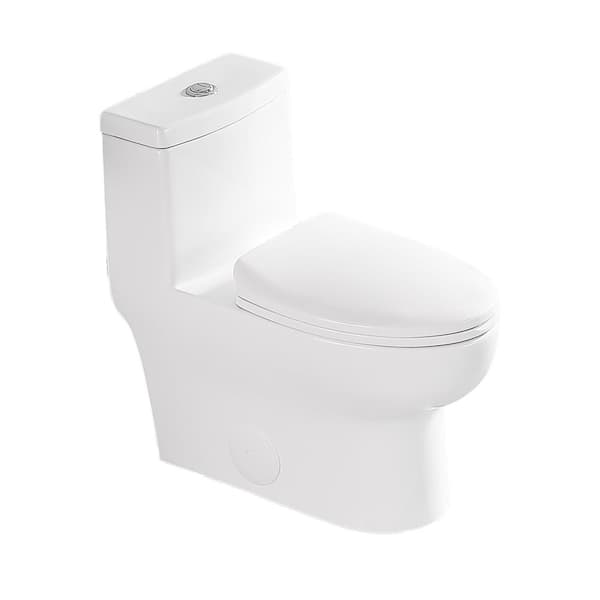 Logmey 1.1/1.6 GPF Dual Flush Elongated Toilet in White Ceramic with Soft Close Seat 1-Piece