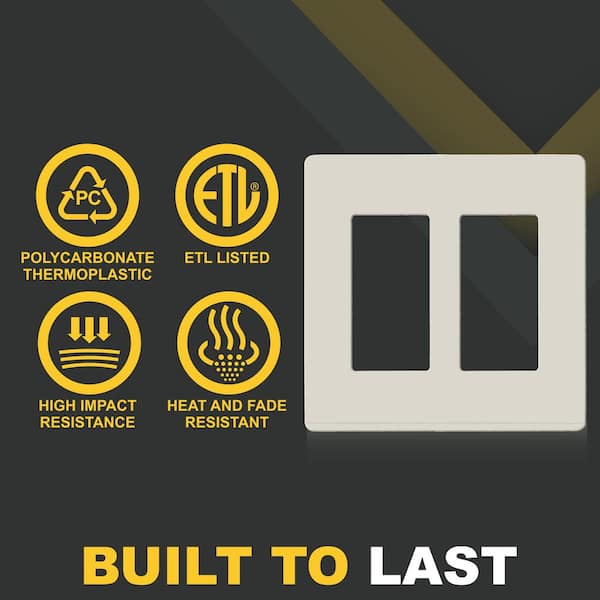 2-Gang Decorator Screwless Wall Plate, GFCI Outlet/Rocker Switch Cover, Two Gang, Light Almond (10-Pack)