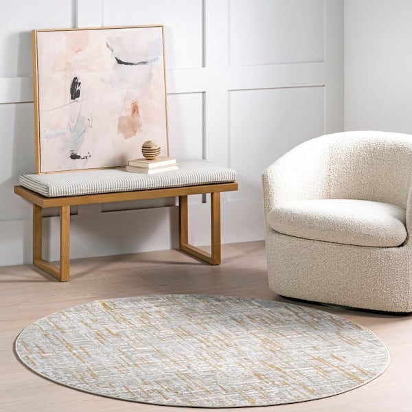 Emersyn Contemporary Textured Abstract Crosshatch Gold 5 ft. x 5 ft. Area Rug