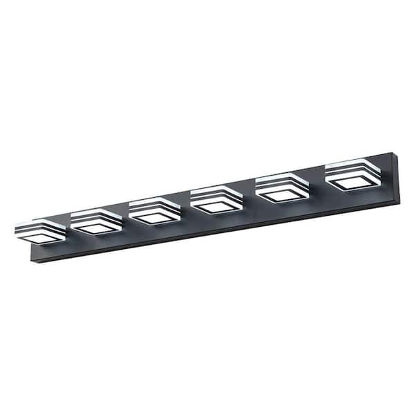 Amucolo 38.98 in. 6-Light Acrylic Matte Black LED Vanity Light Fixture Over Mirror Bath Wall Lighting
