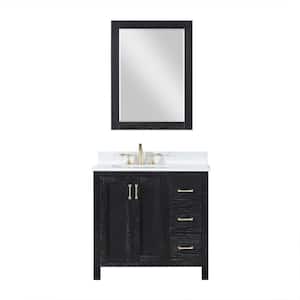 Hadiya 36 in. W x 22 in. D x 34 in. H Single Sink Bath Vanity in Black Oak with White Composite Stone Top and Mirror