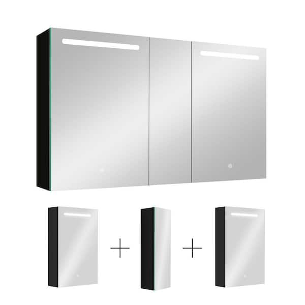 Unbranded 50 in. W x 30 in. H Rectangular Black Aluminum Recessed or Surface Mount Medicine Cabinet, Medicine Cabinet with Mirror