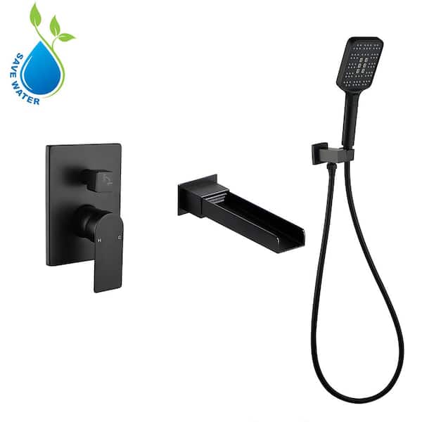 UKISHIRO Single-Handle 3-Spray 1.8 GPM Adjustable Hand Shower and Wall Mount Roman Tub Faucet in Matte Black (Valve Included)