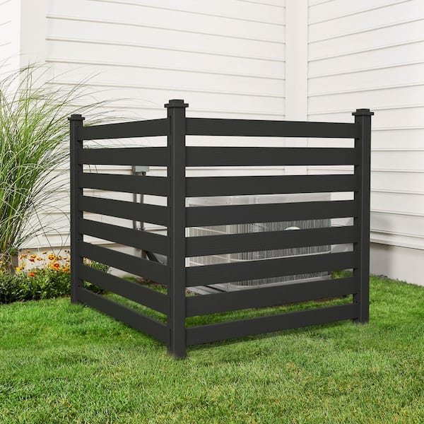 38 in. W x 46 in. H Black Outdoor No Dig Fence Poly Plastic Picket Fence Panel Decorative Garden Privacy Fence(4-Pack)