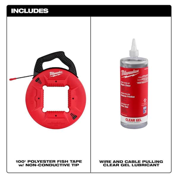 100 ft. Polyester Fish Tape with Non-Conductive Tip with Premium Synthetic Clear Lubricant