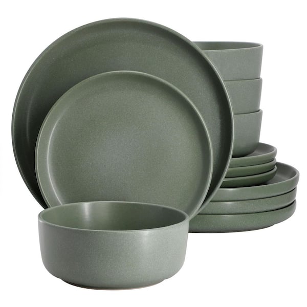Bryant Park 12-Piece Reactive Stoneware Dinnerware Set in Sage Green