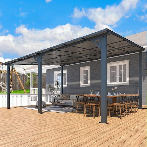 AECOJOY 16 ft. x 12 ft. Dark Gray Aluminum Patio Cover 16414BK