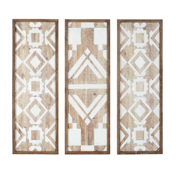 Madison Park Mandal Panel 36.81 in. x 12.60 in. Natural 2-Tone Geometric 3-Piece Wood Wall Art Decor Set