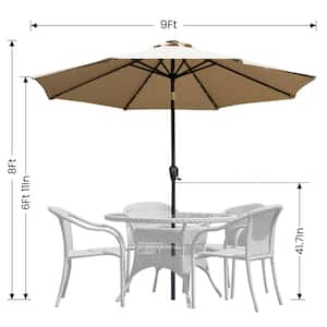 9 ft. Steel Market Solar Lighted 8-Rib Round Patio Umbrella in Taupe