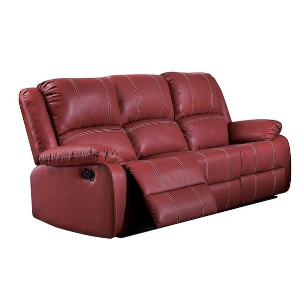 Acme Furniture Zuriel 39 in. Pillow Top Arm Leather Rectangle Reclining Sofa in. Red Synthetic Leather