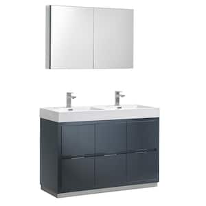 Valencia 48 in. W Vanity Dark Slate Gray with Acrylic Double Vanity Top in White with White Basin and Medicine Cabinet