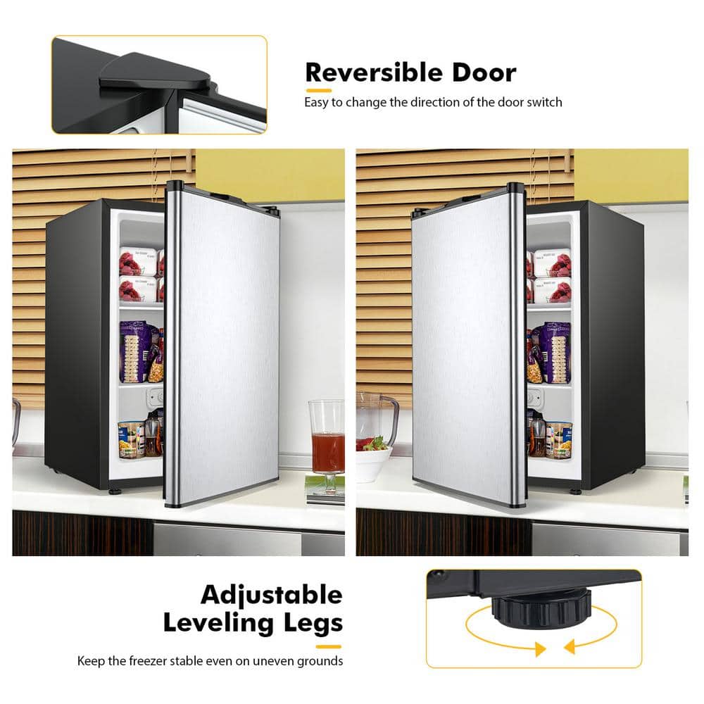 Compact Silver Stainless Steel Upright Freezer with Adjustable Shelves