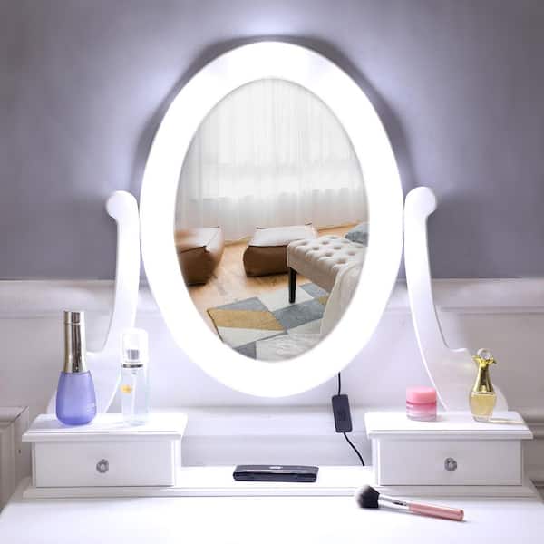 white dressing table Bedroom Wood Dressing Table with 1 Drawers White DlandHome bedroom dressing tables Set Dressing Table Makeup Table with Mirror and Stool