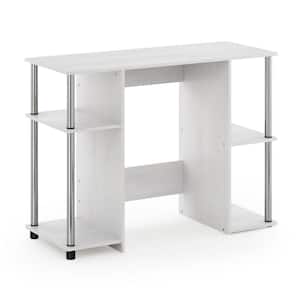 38 in. Rectangular White Oak/Stainless Steel Computer Desk with Open Storage