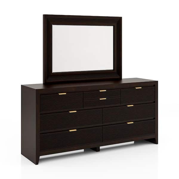 Furniture of America Angleberger 8-Drawer Dark Walnut Dresser with Mirror (71 in. H x 50 in. W x 20 in. D)