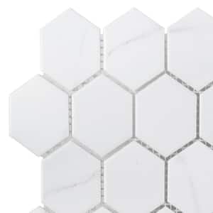 Take Home Tile Sample - Whisper Valley White 6 in. x 4.13 in. Hexagon Matte Porcelain Mosaic