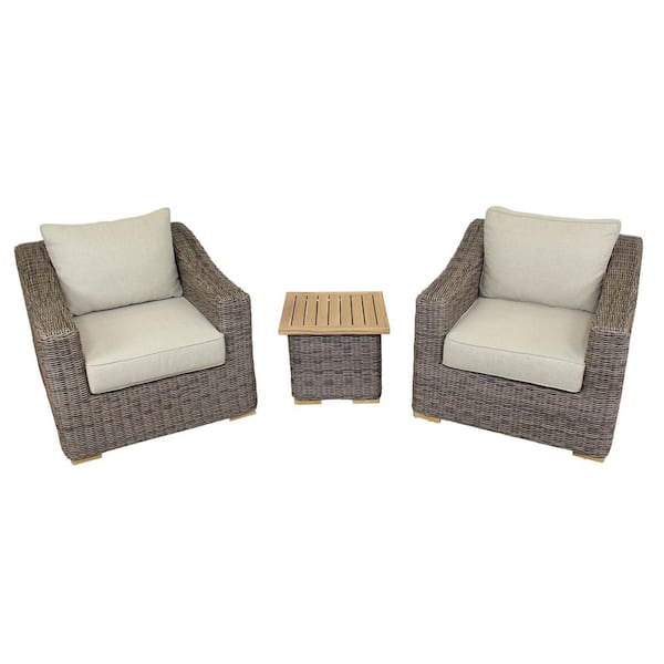Courtyard Casual Tivoli 3-Piece Aluminum Chat set Set Includes 1 End Table and 2 Club Chairs with Blue Cushions