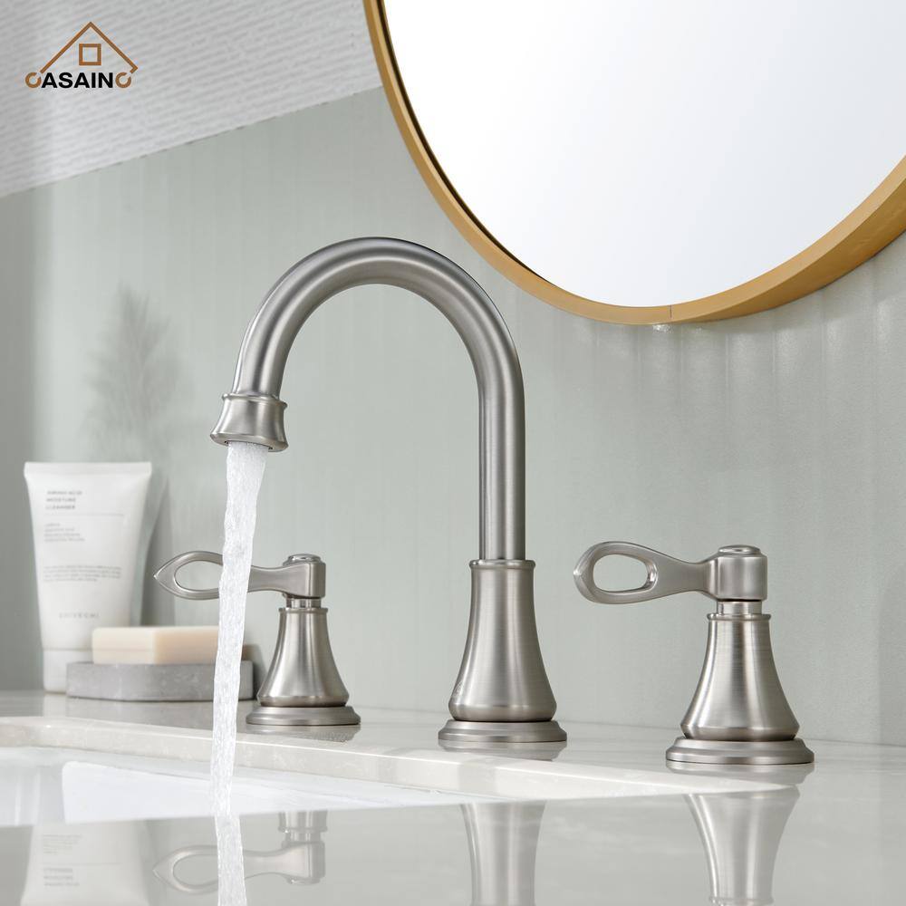 Brushed Nickel 8-Inch Widespread 2-Handle Bathroom Faucet with Drain