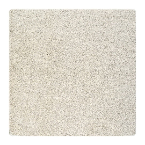 3 ft. x 3 ft. Bone Silky Solid Plus Thick Pile Non Slip Easy Clean Non Shedding Modern Landing Mat Indoor Area Rug