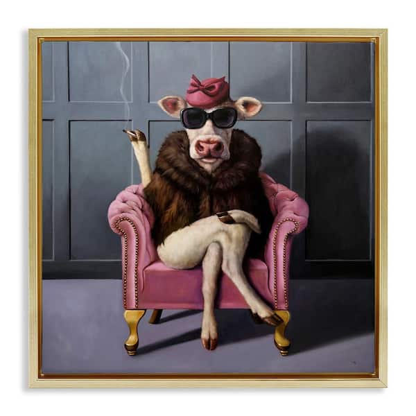 Stupell Industries Trendy Pink Glam Cow by Lucia Heffernan 1-Piece Gold Floater Frame Animal Graphic Art Print 18 in. x 18 in.