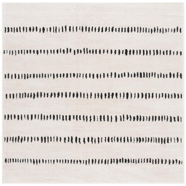SAFAVIEH Melody Ivory/Black 7 ft. x 7 ft. Minimalist Striped Square Area Rug