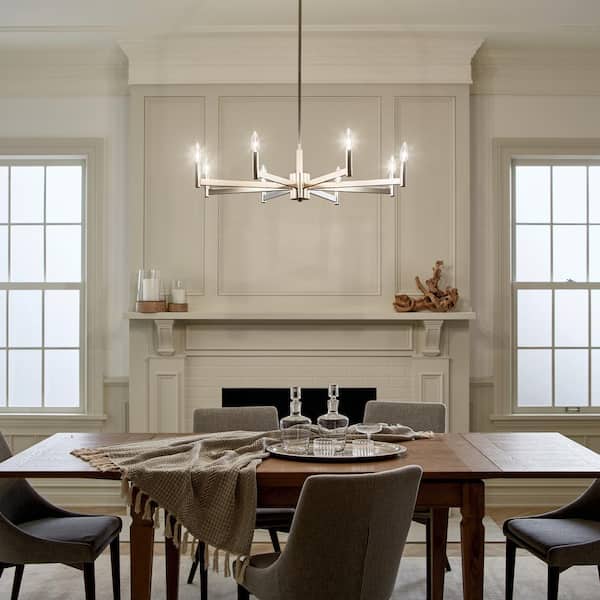KICHLER Erzo 35.5 in. 8-Light Satin Nickel Contemporary Candle Circle Chandelier for Dining Room