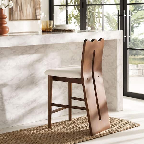 Kieran 36.6 in. H Cream/Walnut Wood Bar Stool