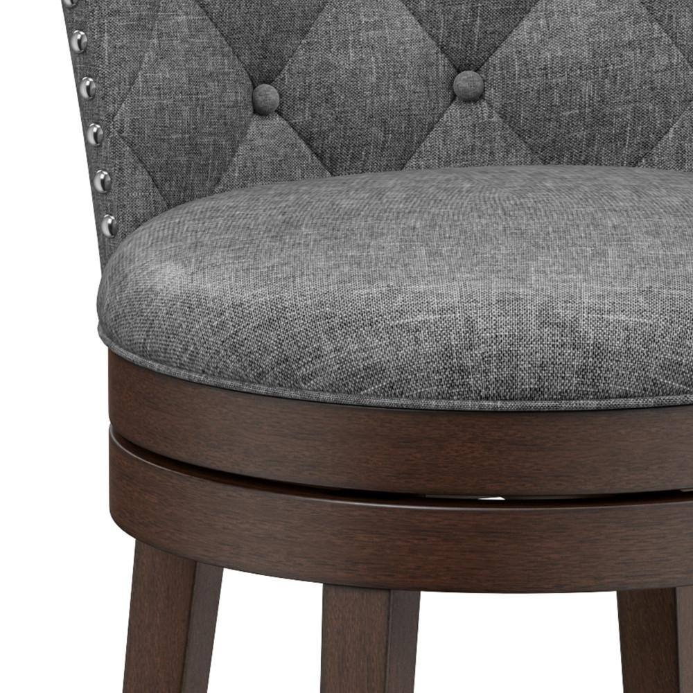 Gray Button-Tufted Wood Swivel Counter Stool