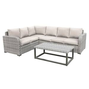 Forsyth 5-Piece Wicker Outdoor Sectional with Sunbrella Cast Ash Cushions