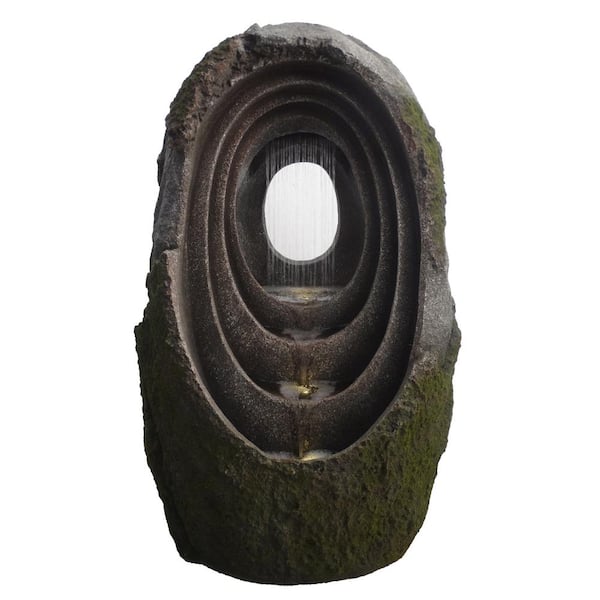 Alpine Corporation 4-Tier Descending Layered Oval Shaped Rock Fountain with LED