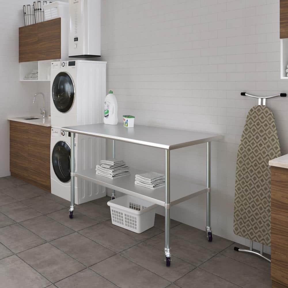 60" Stainless Steel Work Table with Undershelf and Casters