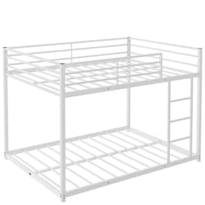 Full Over Full Metal Bunk Bed, Low Bunk Bed with Ladder - White