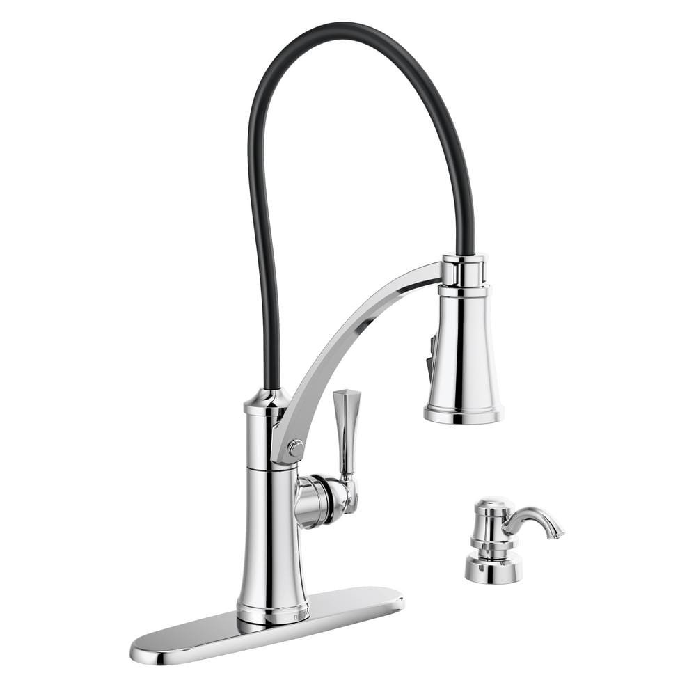 Delta Foundry Single-Handle Pull-Down Sprayer Kitchen Faucet with ShieldSpray and Soap Dispenser in Chrome, Grey -  19744Z-SD-DST